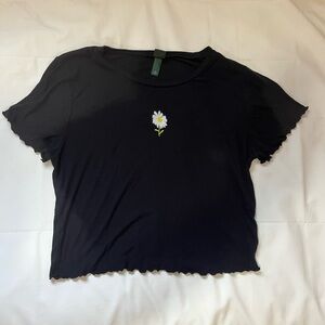 Wild Fable Black Ruffled Crop T-Shirt